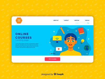 Online Courses Landing Page branding design doodle free download freebie home page illustration landing page landing page design online courses ui vector vector illustration