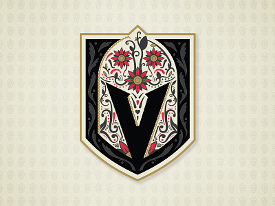 VGK 2019 Dia De Muertos Logo branding dia de los muertos dia de muertos golden knights helmet hockey illustration knight logo matt mcelroy nhl sports sugar skull