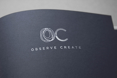 OBSERVE CREATE Logo brand branding create designparlor emboss embossing illustration logo mark minimalism navyblue observe pentool print silver