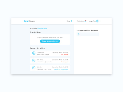 SprintForms - Lawyer Flow dashboard dashboard ui design form forms software software design ui ux web web design website