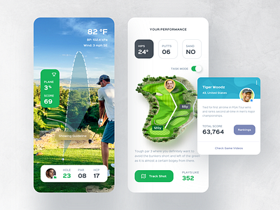 Golf course app. app ar card clean data details game golf message mobile number price profile search sport ui video vr weather