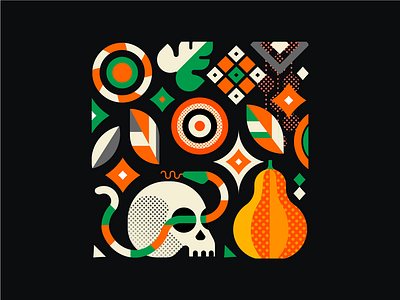 Snake 🐍 autumn fall geometric halloween leaf minimal orange pattern skull snake squash