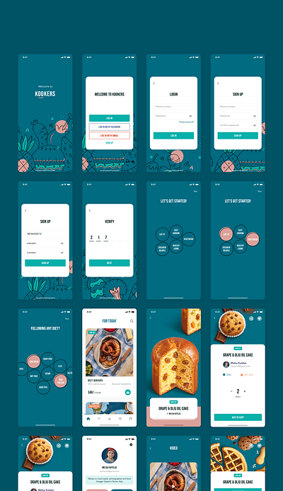 KOOKERS - Food videos, recipes & groceries bank card booking booking app clean ui cook diet food food app groceries grocery grocery app illustration mobile app recipe recipe app ui ui design ui ux user interface video