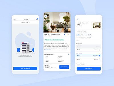 Student Housing blue checkout college dorm housing iphone mobile students ui unity university ux design