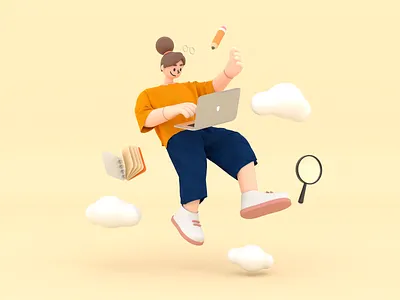 A Girl Floating 3d character character design illustration learn login page notebook study web working