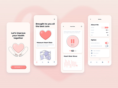 Heart Rate Mesurement Mobile UI for Health application app clean get started health heart rate home kit light map mobile modern setting sketch ui ux