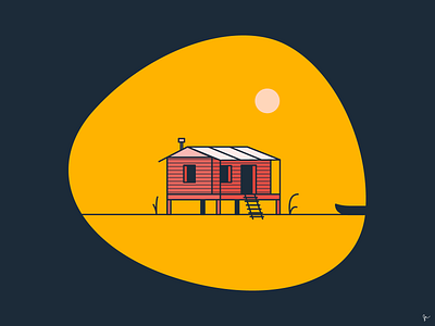 Summer Lakehouse '89 cabin canoe design flatdesign illustration lakehouse line art vector