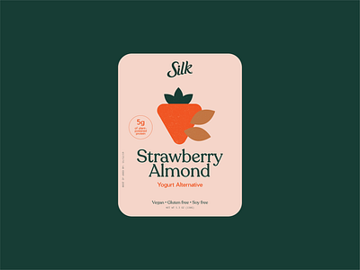 Strawberry Almond yogurt label almond illustration label design minimal illustration packaging shape exploration simple design strawberry yogurt label