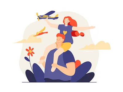 Fly bird bright illustration man plant ui web woman