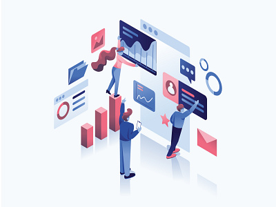 data analytic team analytic data flat design illustration isometric isometric design ui web