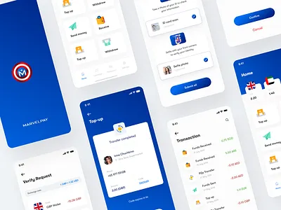 Marvel Pay - Mobile wallet app app design button navigation card view clean ui currency app ios app ios wallet mobile app mobile wallet money exchange money transfer payment app send money splashscreen top up transaction ui utility bill wallet wallet app