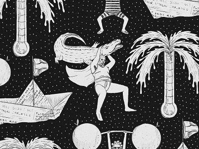 Peninsularium boat branding florida gator heat hot illustration lady man news old orange palm palmtree paper sketch texture underwear wip wrestling