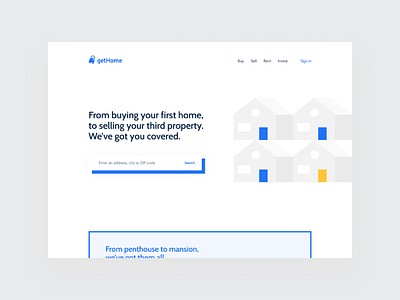 getHome Landing Page 2d branding clean concept design flat illustration landing layout minimal real estate ui ux web website