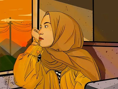 twilight for traveling out life art direction artwork artworks book clara digitalart illustration art illustrator intuos pentool potrait train twilight zone vector woman year