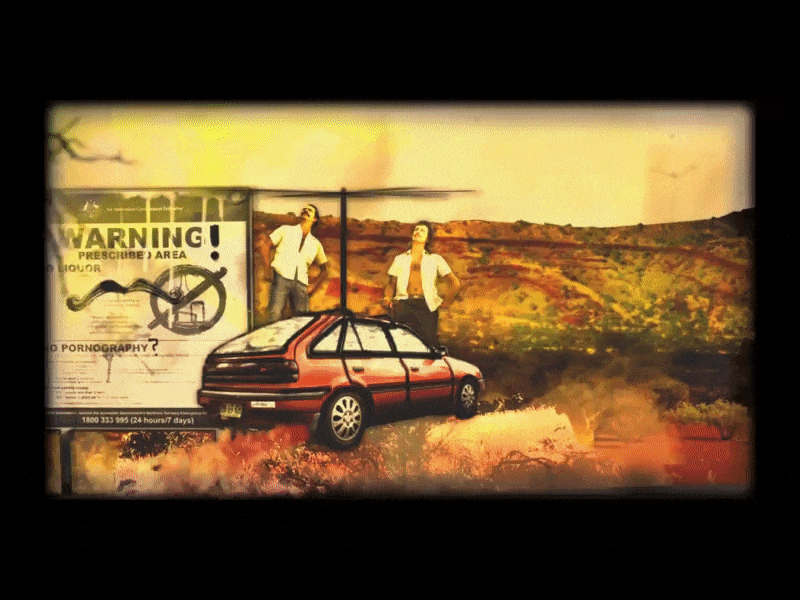 Experimental 2.5D Photographic Animation for Gourmet Goons Pt1 after effects animation australia car digital art flying car funny goon highway intro motion design motion graphics roadtrip rough animator sunset traffic sign travelling vintage wild west