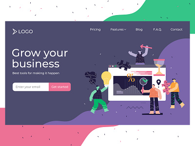 Project management landing page illustration abstract business flat group illustration landing page management marketing modern persons project signup teamwork tools vector web