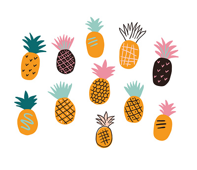 Cute pineapples set background branding cute design doodle illustration illustrator pattern pineapple postcard set taty vovchek textile design tropical vector