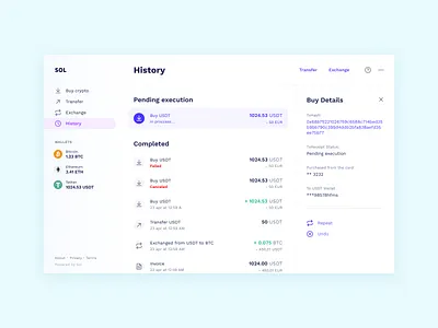 Transaction History account bank banking buy crypto crypto wallet cryptocurrency exchange transfer ui website