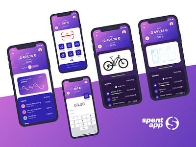 spentapp - Keep finances in your pocket app application bank banking banking app clean ui finance finance app flat gradient ios iphone mobile personal profile simple sketch ui uiux web