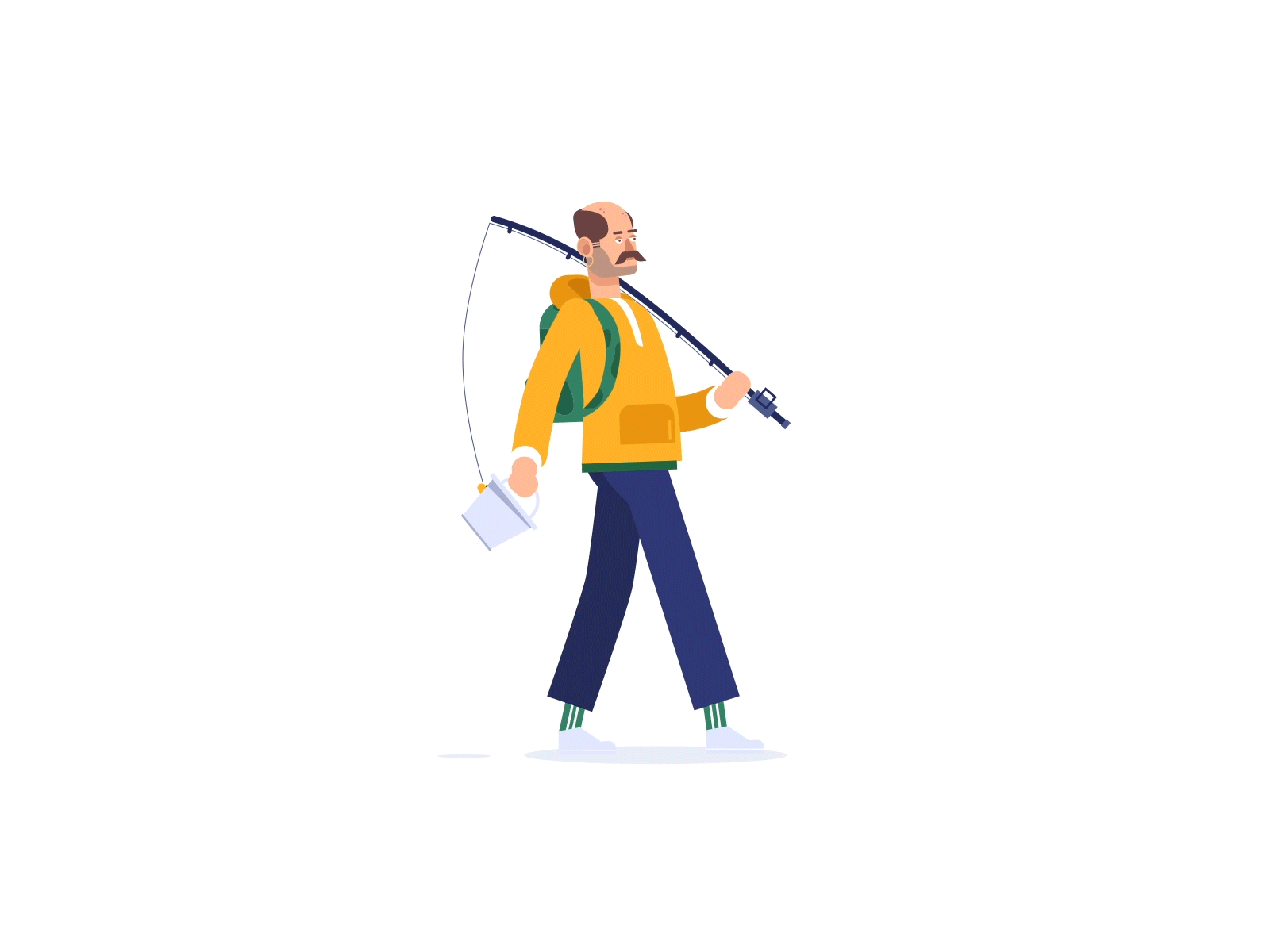 Fisherman character cycle fishing minimal art motion animation motion graphics vector walk walk cycle