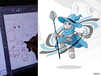 Robot Wizard Mascot Design cartoon character design guardian illustration knight magic mascot robot robots vector wizard wizards