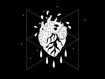 Heart adobeillustator black and white blood blood drops body design drops galaxy heart horror illustration organ space star triangle universe vector