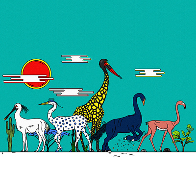 Animal Combinations affinity animal art combination flamingo giraffe heron illustration nature spoonbill sun swan zebra