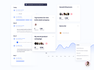 Influencer Marketing Platform – CRM Feature app card components crm dashboad dashboard design design system diagram landing page mobile navigation product reminders ui ui elements ux web web app