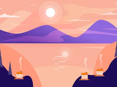 Sea Landscape Illustration illustration landscape moon nature nature illustration sea seamless summer sunset wildlife