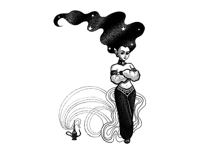 Jinn fairy girl graphic hand drawn illustration inktober ipad jinn magic print procreate sketch wish