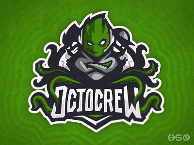 OCTOCREW OCTOPUS Mascot Logo bold branding cartoon character cartoons esports gamers gaming gaming logo green illustration logo logodesign mascot mascotlogo organization sportslogo team logo typography vector