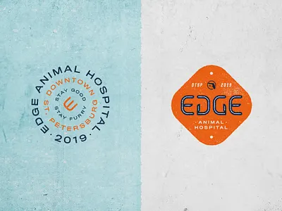 Edge Animal Hospital Assets assets badge badge design badgehunting brand identity cat concrete dog florida grunge logo rough texture vet