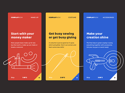 Cosplay Onboarding app cosplay costume illustraion nerd onboarding