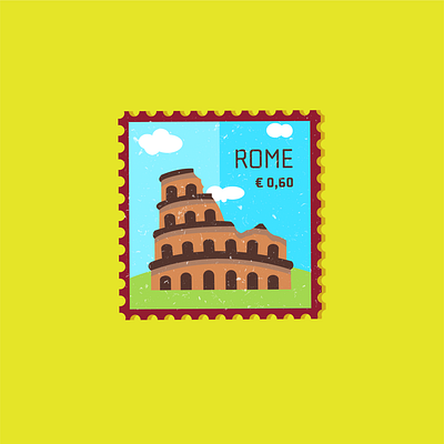 ROME Postage _WarmUpExercise adobe adobe illustrator colors colosseum design drawing dribbble dribbbleweeklywarmup flat graphic design graphic design graphics illustration illustrator italy postage stamp rome stamp design travel warmup