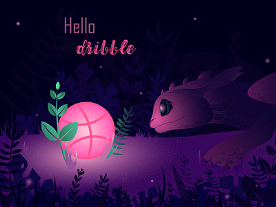 hello dribble! art art book illustration art illustration cartoon character dragon dribble hello dribble hello world illustration jungle nature night vector vector illustration