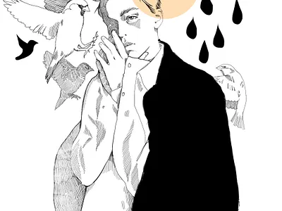 Inktober_Misfit boy characters design fashion illustration illustration line art lineart male misfit portrait sketch with birds