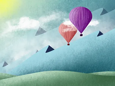 Balloon apple applepencil art ballon balloon blue drawing grass green illustration montain montgolfière plaine sun