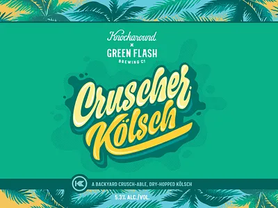 Knockaround x GreenFlash Brewing Co Cruscher Kolsch Crowler beer branding craft beer green hand drawn illustration ipa logo type typography