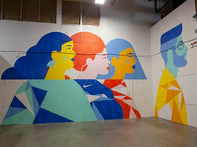 Nike mural character design colorful design diverse geometric hair illustration illustrator mural mural design painting pdx people portland texture workspace
