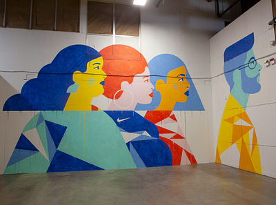 Nike mural character design colorful design diverse geometric hair illustration illustrator mural mural design painting pdx people portland texture workspace