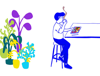 Drawing and drinking character character design concept design digital digital illustrator drawing drawing on ipadpro freelancer illustration line plants process remote work