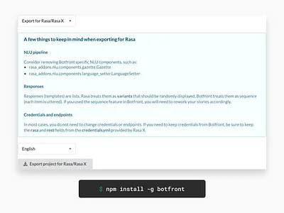 Botfront Export for Rasa ai artificial intelligence bot botfront chat chatbot conversation desktop entity export import intent linking natural nlu open source open source rasa utterance web app