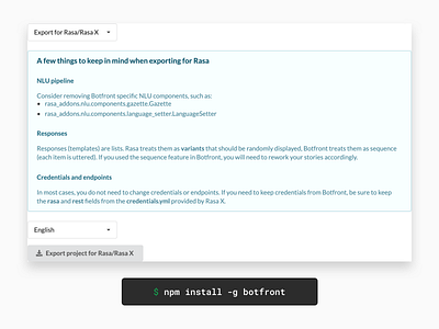 Botfront Export for Rasa ai artificial intelligence bot botfront chat chatbot conversation desktop entity export import intent linking natural nlu open source open source rasa utterance web app