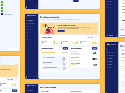 Constitution dashboard client client management client work contract dashboard digital nomad freelance freelance designer invoice overview product design project management remote work statistics ui design ux design web app website work engagement work proposal