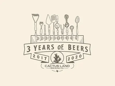 3 Years of Beers - CactusLand badge cactus handdrawn illustration texas
