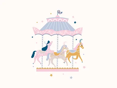 CIRCUS animals botanical carousel circus girl horses illustration vector