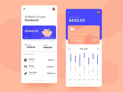 Money Balance App apple pay bank bank account banking card chart dashboad dashboard flat friendly inspiration light theme material money transfer save money transactions white background white theme widget
