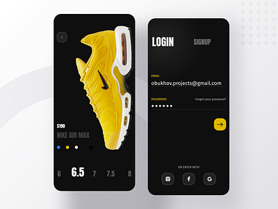 Nike - App concept adobexd app button concept dark theme desing ecommerce ecommerce app minimal mobile night mode product runner shop sketch sport store tranding ui uiux