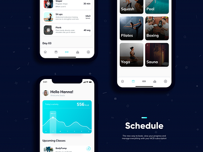 App MCB gym app blue book card categories charts design graphic design gym gym app ios iphone manage process schedule ui ux