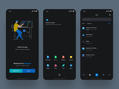 Youyun business office app dark mode app app，ui design icon icon，ui ui